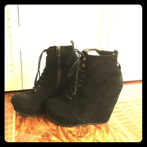 Aldo Black Suede Lace up wedges